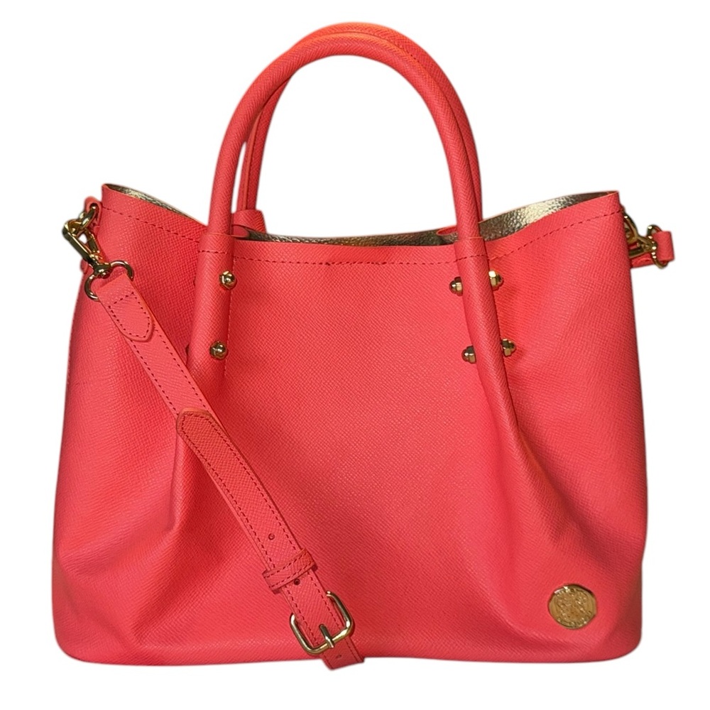 Vince Camuto Coral Pink/Orange Leather Satchel Tote Crossbody – Gold Hardware